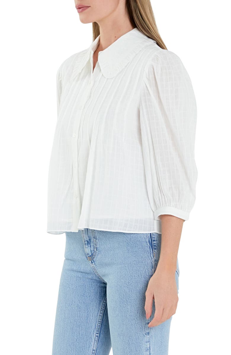 English Factory Ruffle Collar Cotton Blend Button-Up Shirt, Alternate, color,