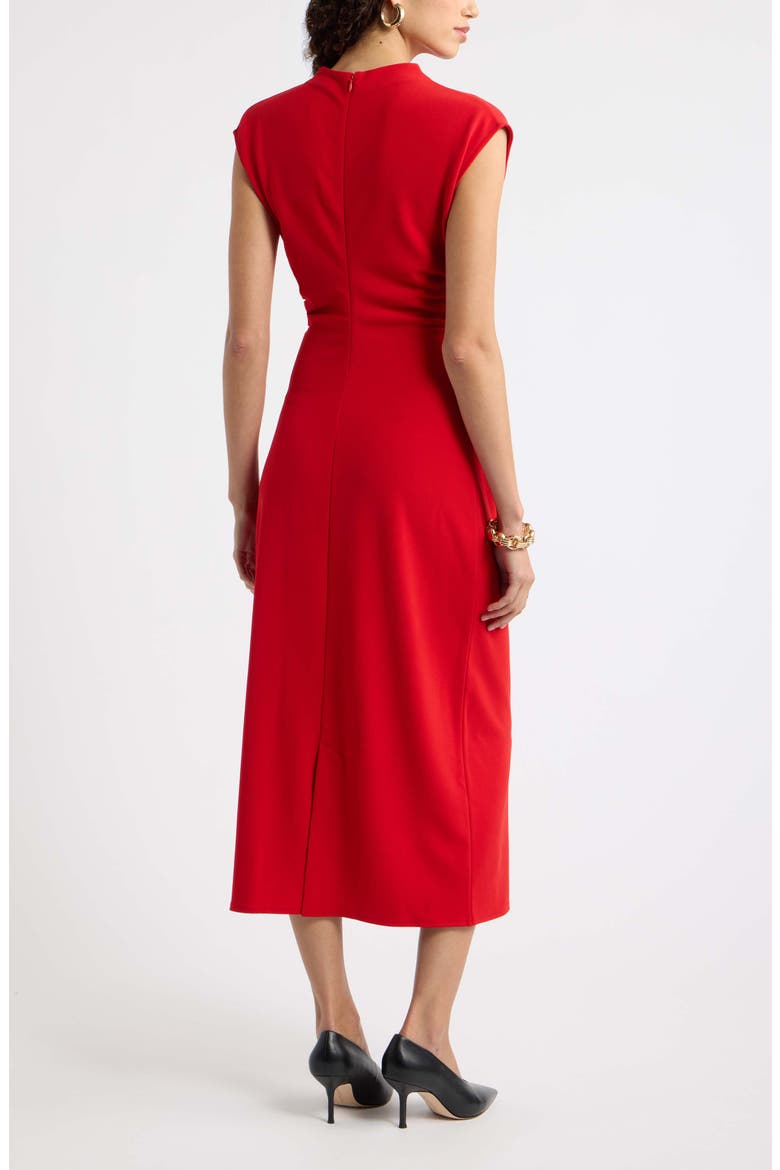 Mock Neck Ruffle Midi Dress, Alternate, color, RED SALSA