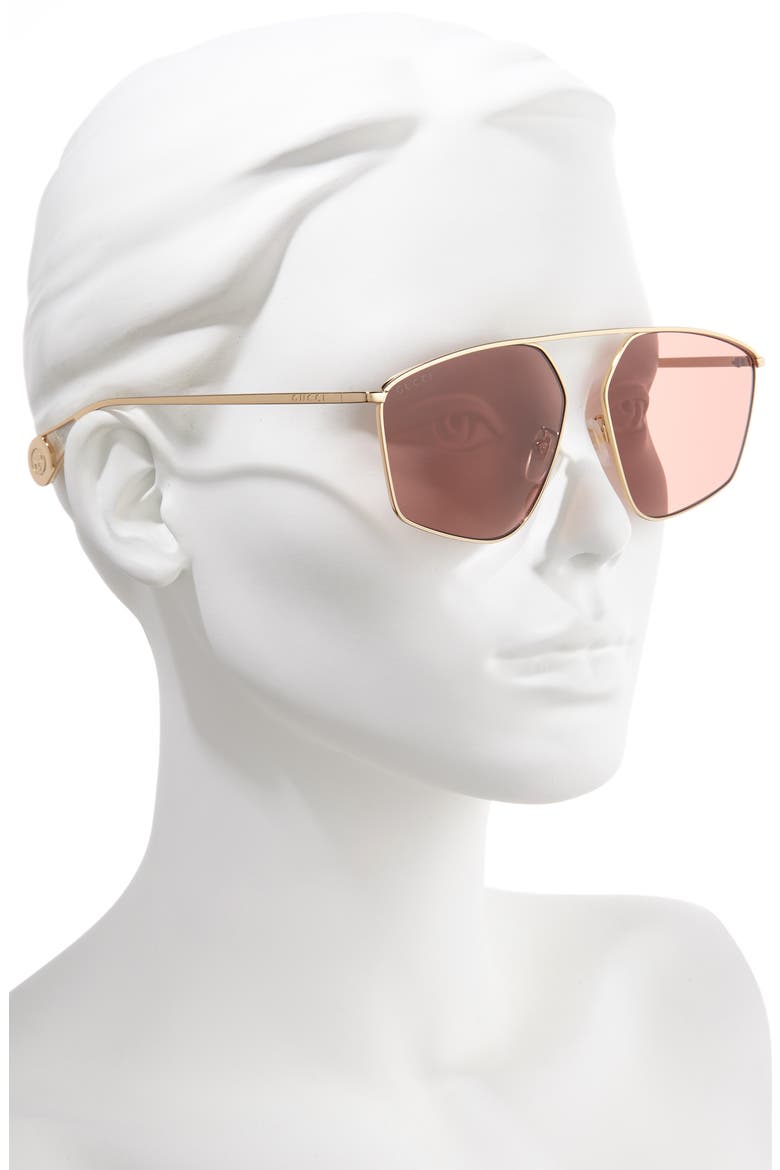 60mm Aviator Sunglasses, Alternate, color, SHINY ENDURA GOLD/ RED SOLID
