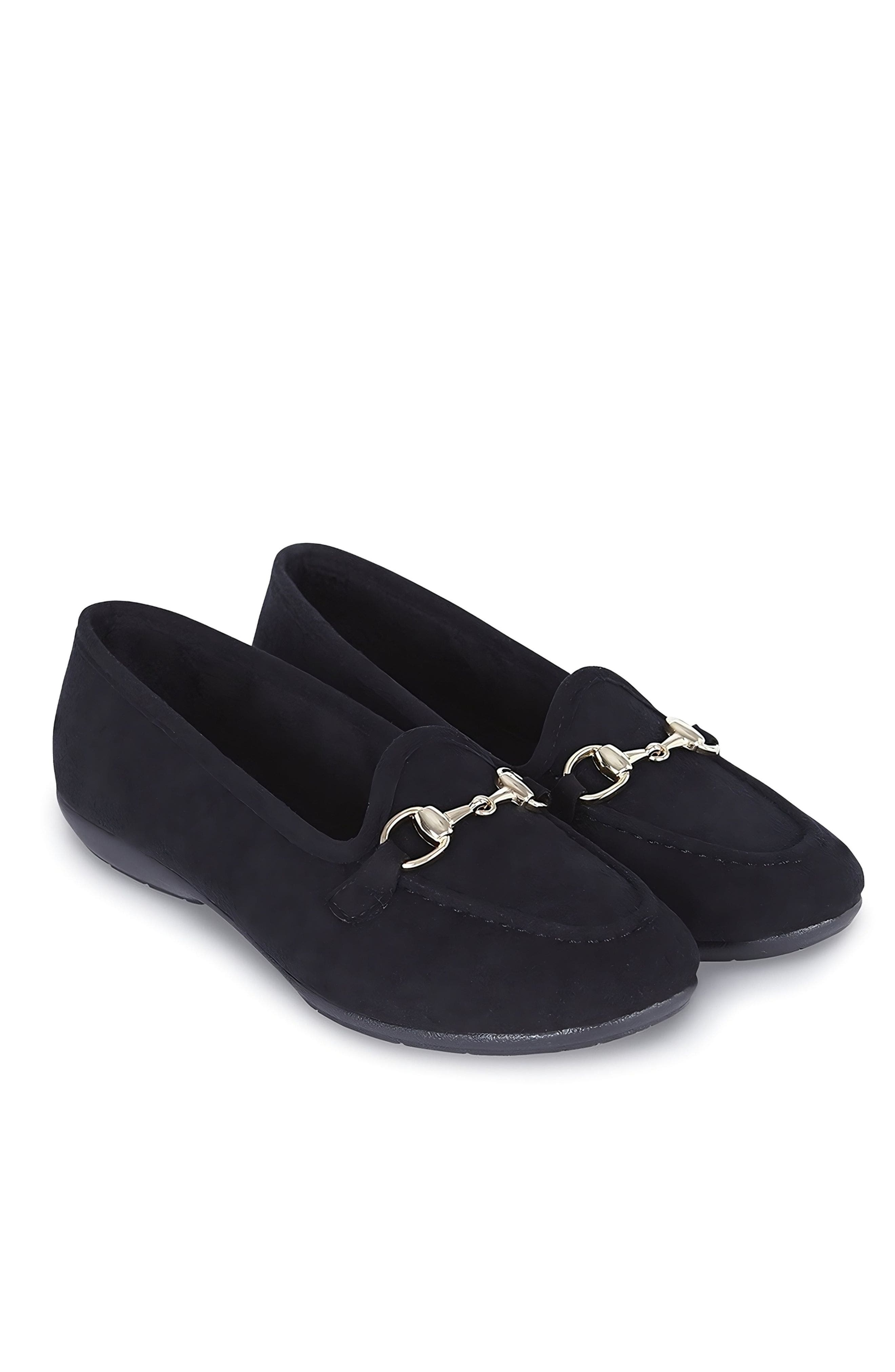 Menina Step Royal Suede Buckle Slipper, Alternate, color, Black