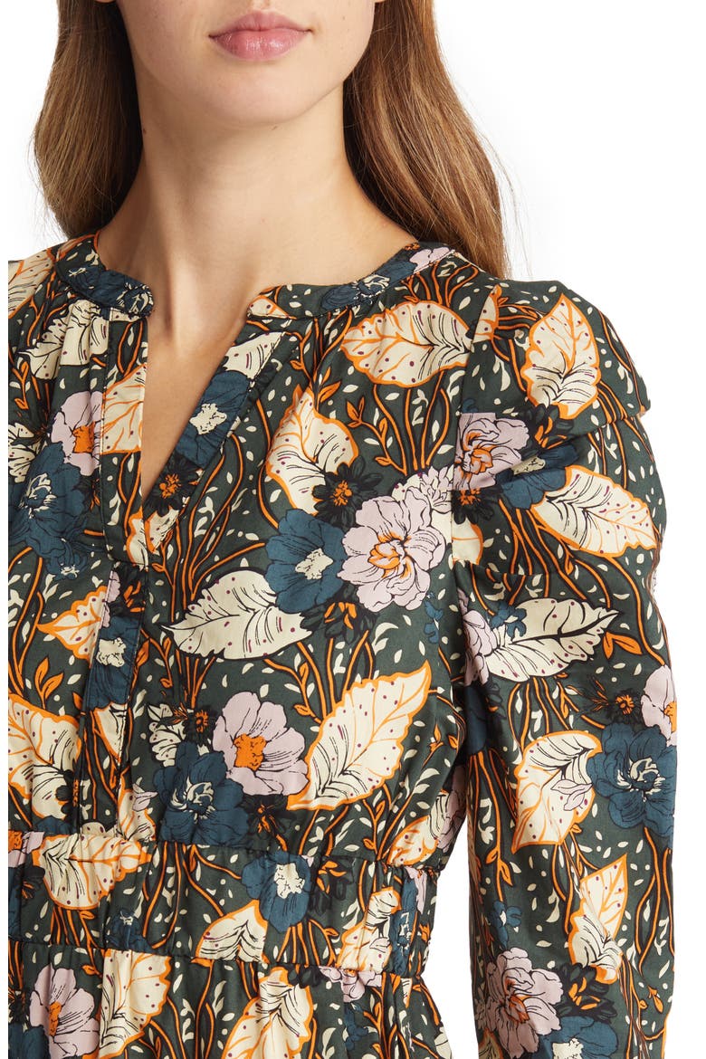 Floral Print Belted Long Sleeve A-Line Dress, Alternate, color, NAVY MULTI