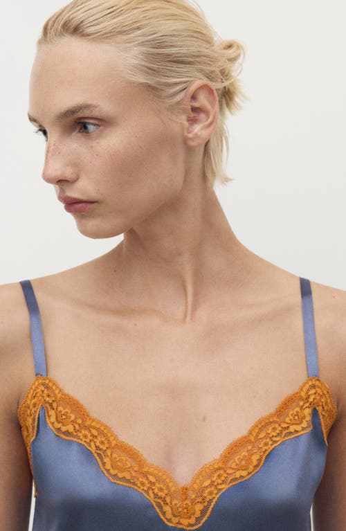 Mango Lace Trim Stretch Silk Nightgown In Multi