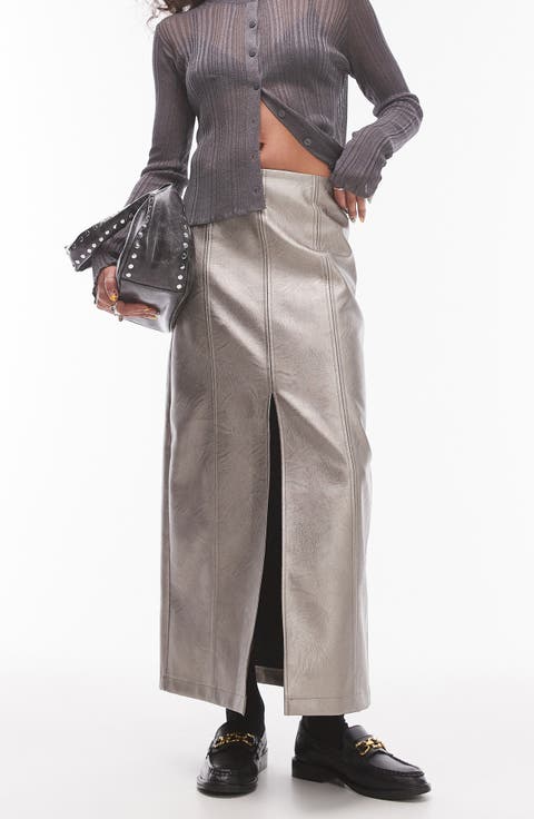 Metallic Faux Leather Maxi Skirt