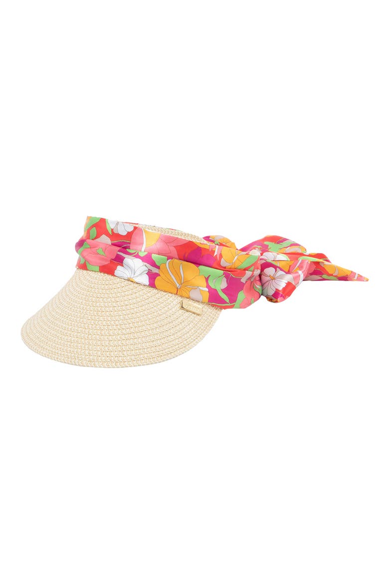 Ribbon Tie Straw Visor, Main, color, NATURAL