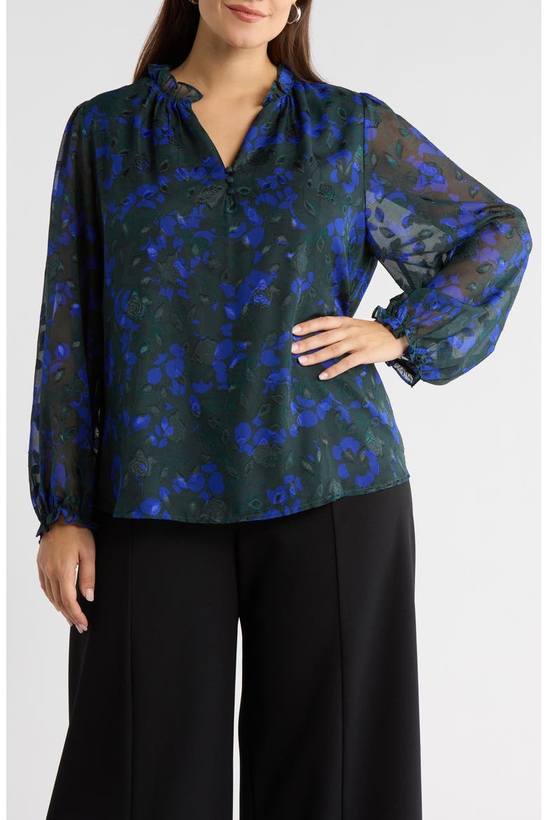 Sweetwater Floral Print Organza Top, Main, color, EMERALD-BLUE