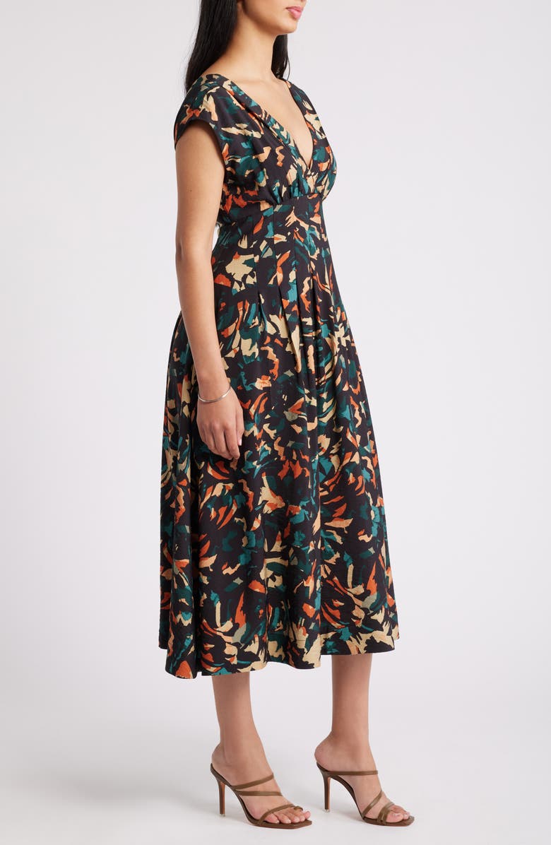 Chelsea28 Abstract Print Midi Dress, Alternate, color, Black Multi Grey Strokes