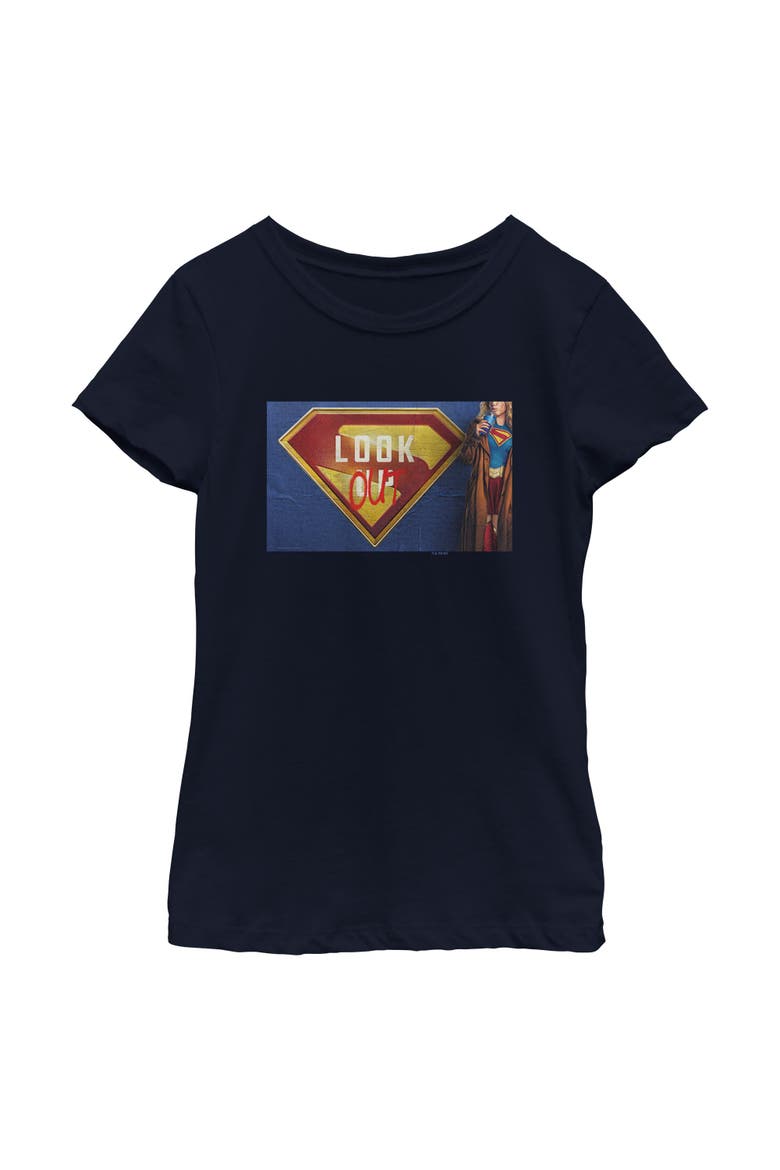 Girl's Supergirl Look Out Graffiti Poster  Graphic T-Shirt, Main, color, Navy Blue
