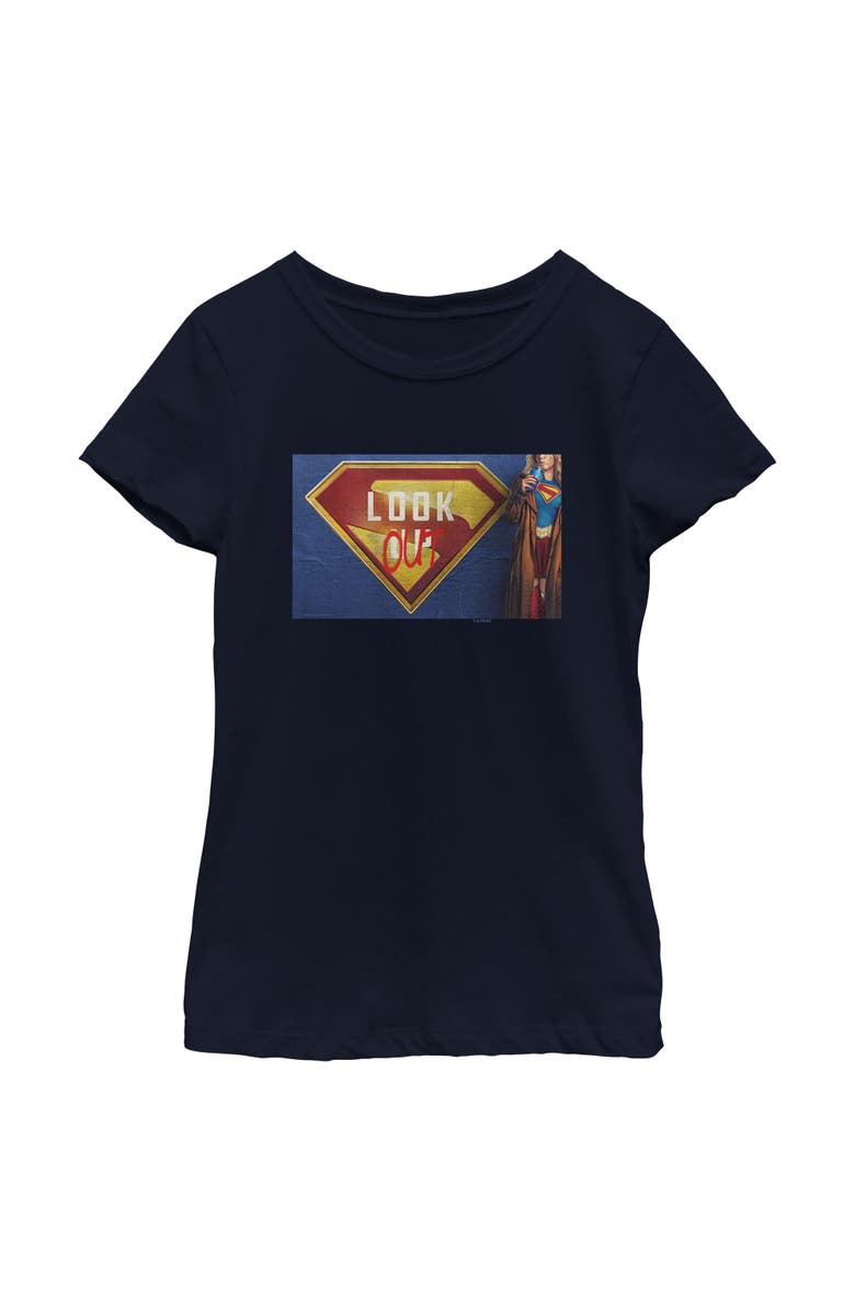 Supergirl Girl's Supergirl Look Out Graffiti Poster  Graphic T-Shirt, Main, color, Navy Blue