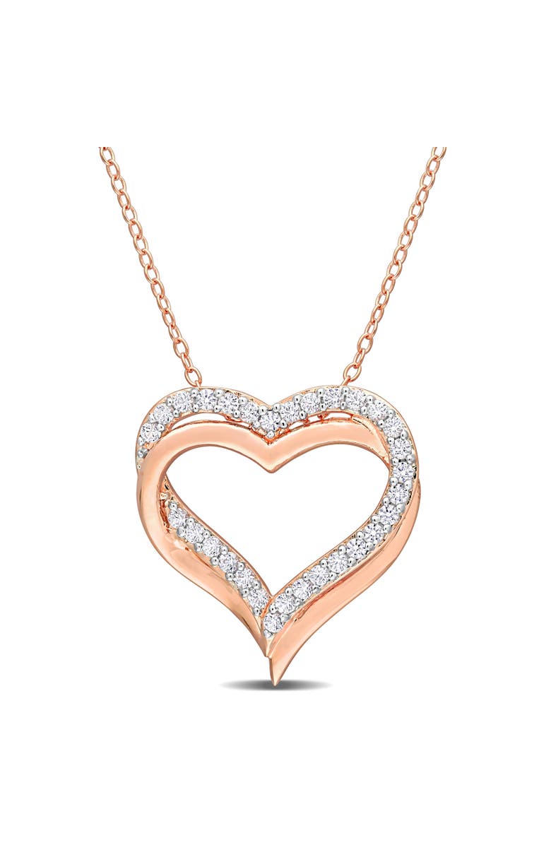 Julianna B. Created White Sapphire Crossover Heart Necklace, Main, color, Rose-Plated