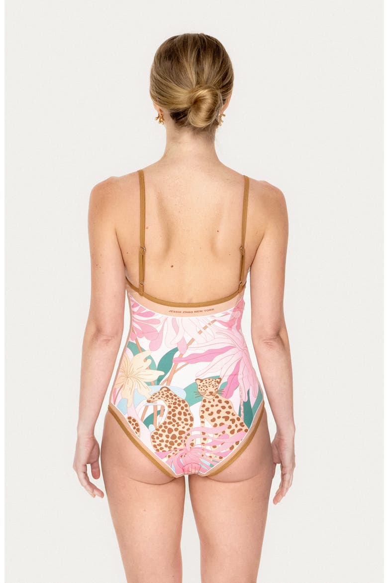Blush Jungle Reversible V-Neck One-Piece Swimsuit, Alternate, color, Black
