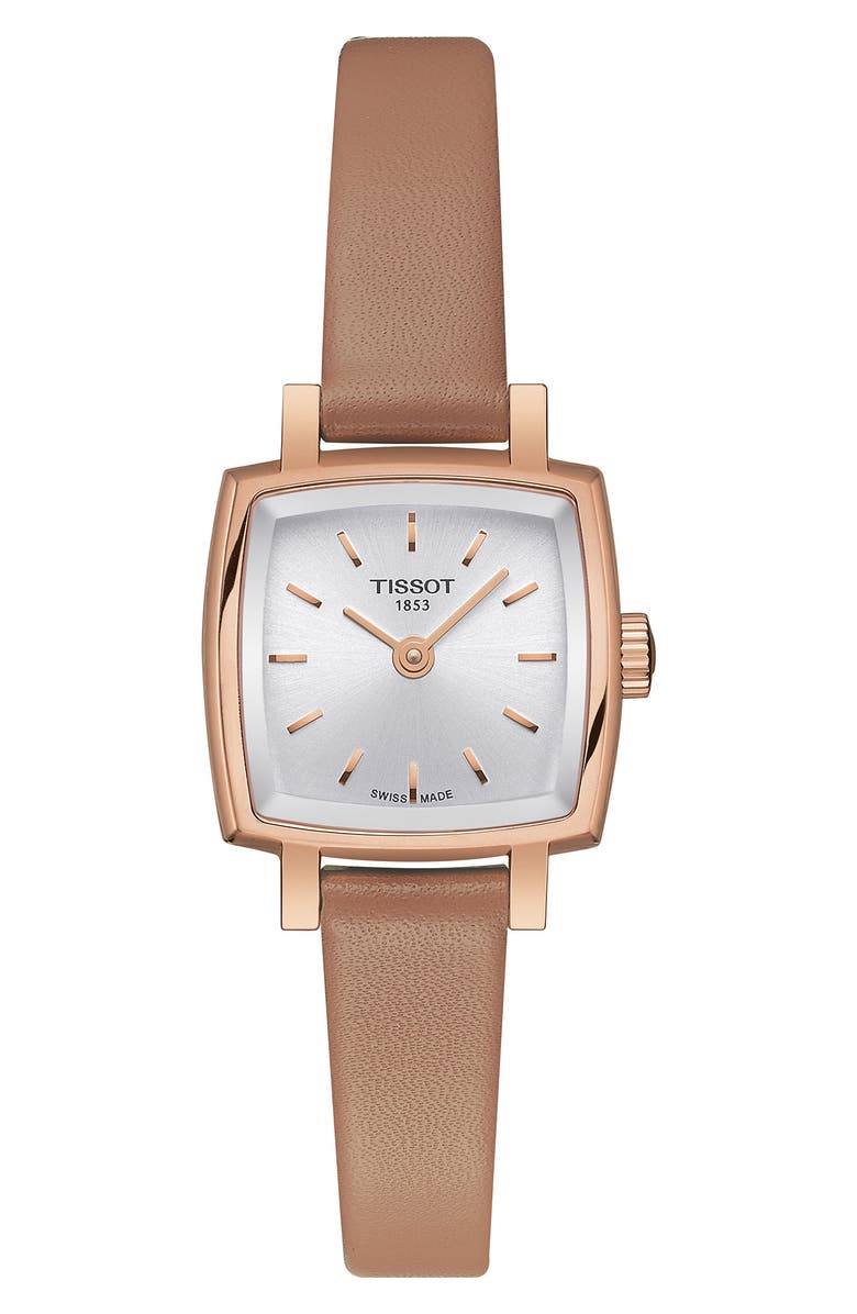 Tissot Lovely Summer Leather Strap Square Watch & Interchangeable Straps Set, 20mm, Main, color, Tan