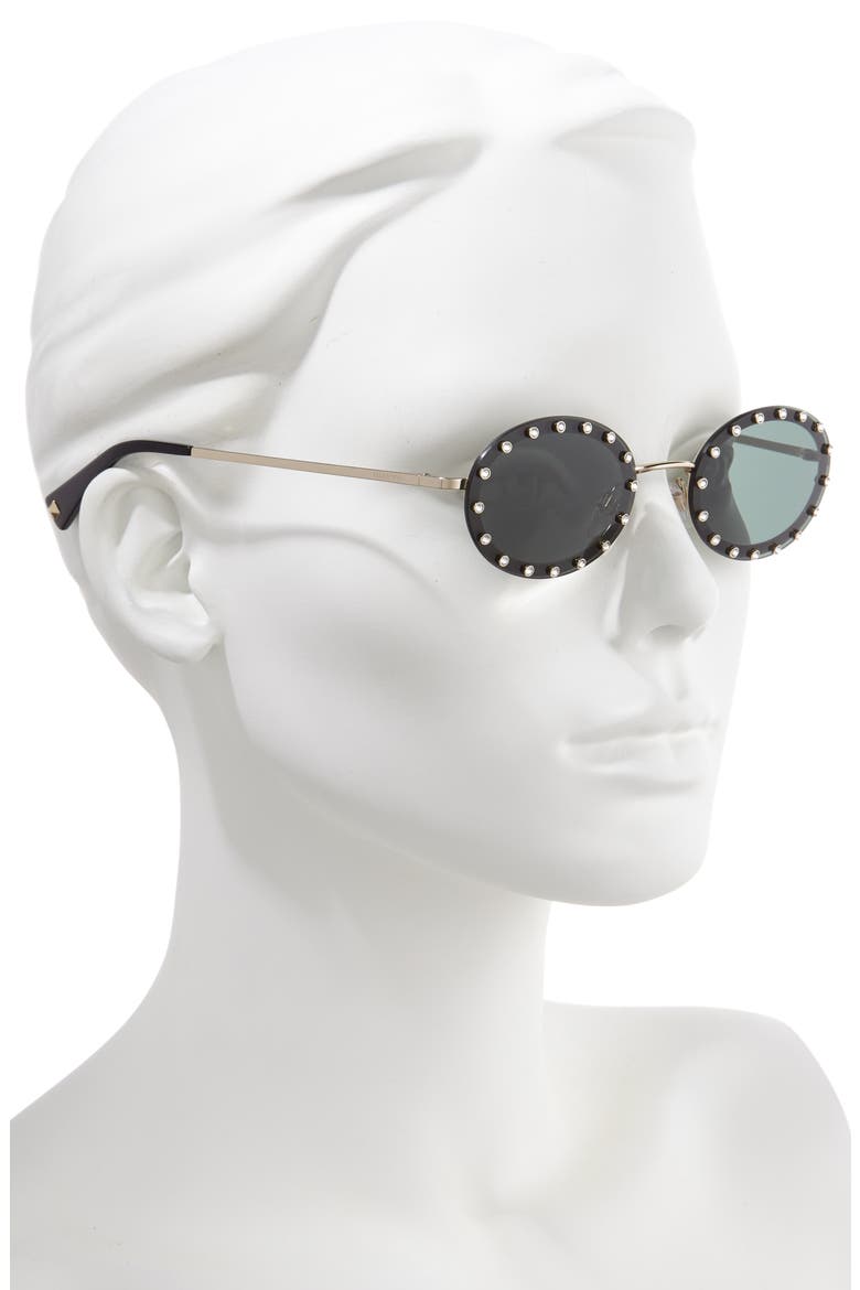 51mm Crystal Rockstud Oval Sunglasses, Alternate, color, BLACK/ GREEN SOLID