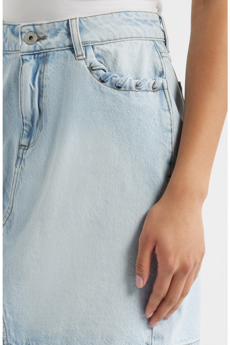 Ruffle Pocket Denim Miniskirt, Alternate, color, LIGHT BLUE BLEACHED
