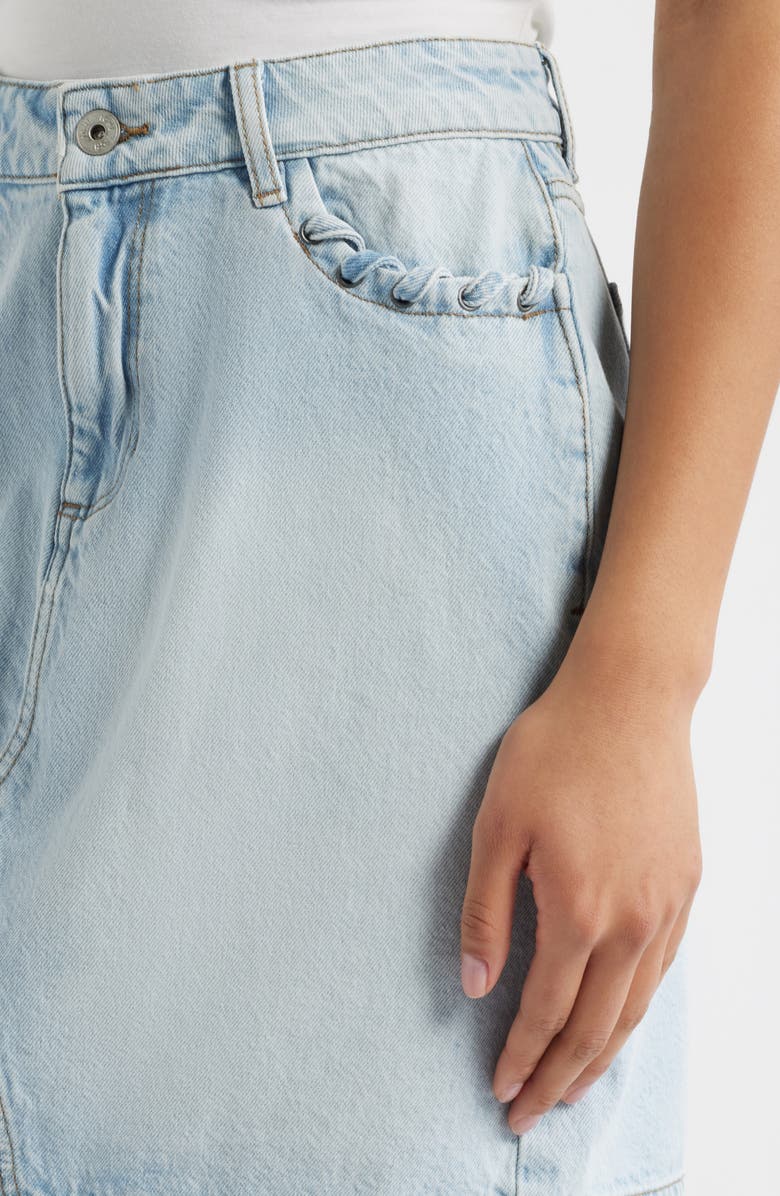 ICHI Ruffle Pocket Denim Miniskirt, Alternate, color, Light Blue Bleached