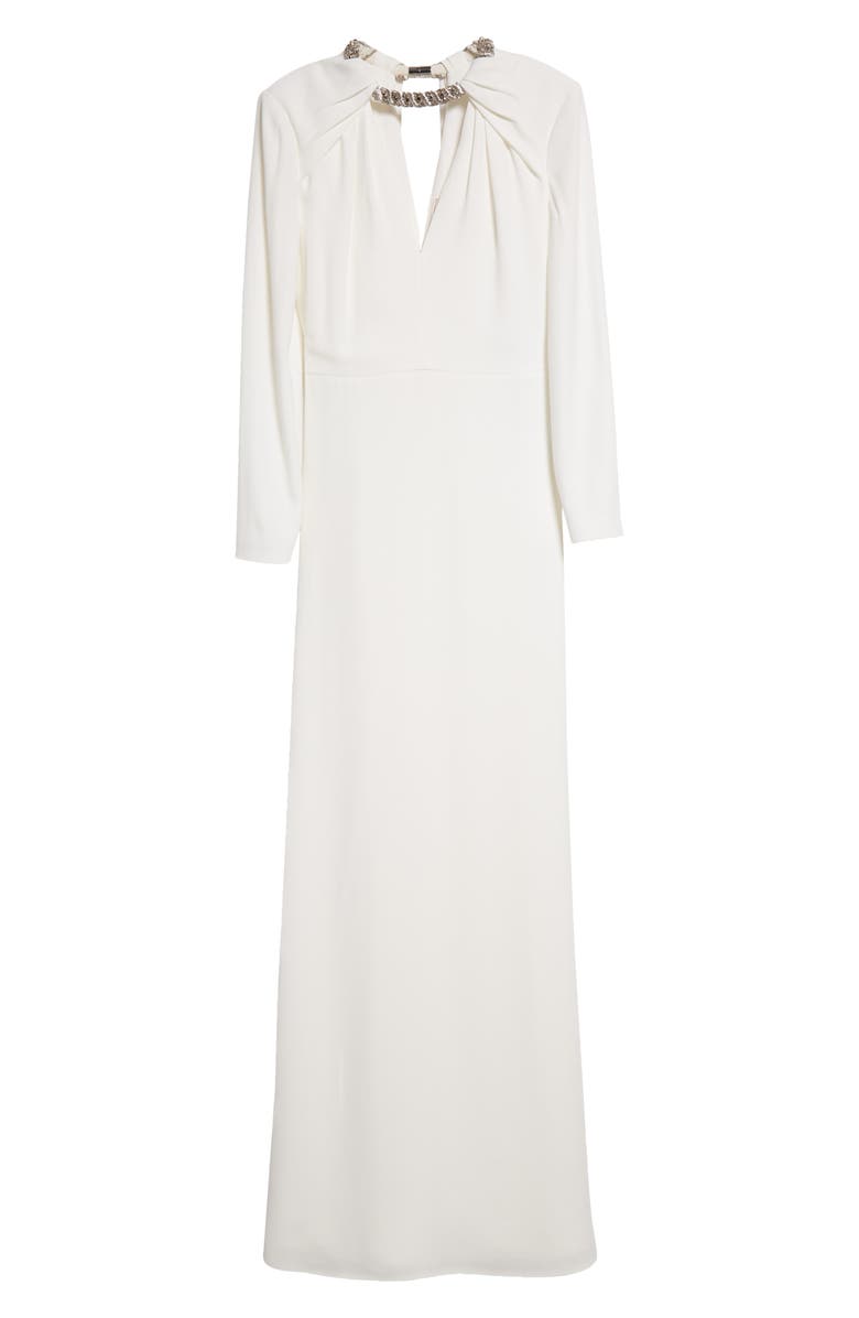 McQueen Crystal Embellished Long Sleeve Leaf Crepe Gown, Alternate, color, 