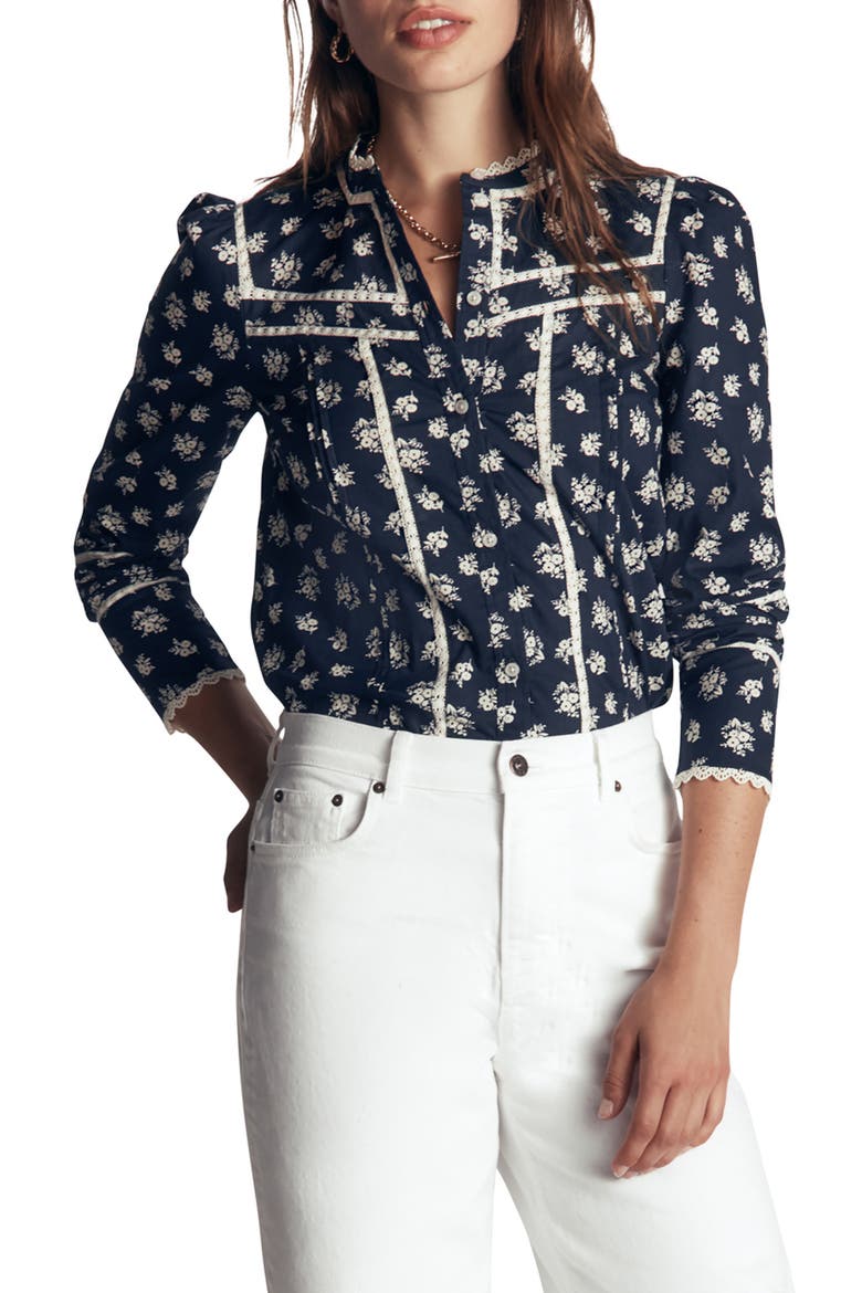 Carmen Trim Insert Cotton Top, Main, color, FRENCH NAVY DELICATE GARDEN