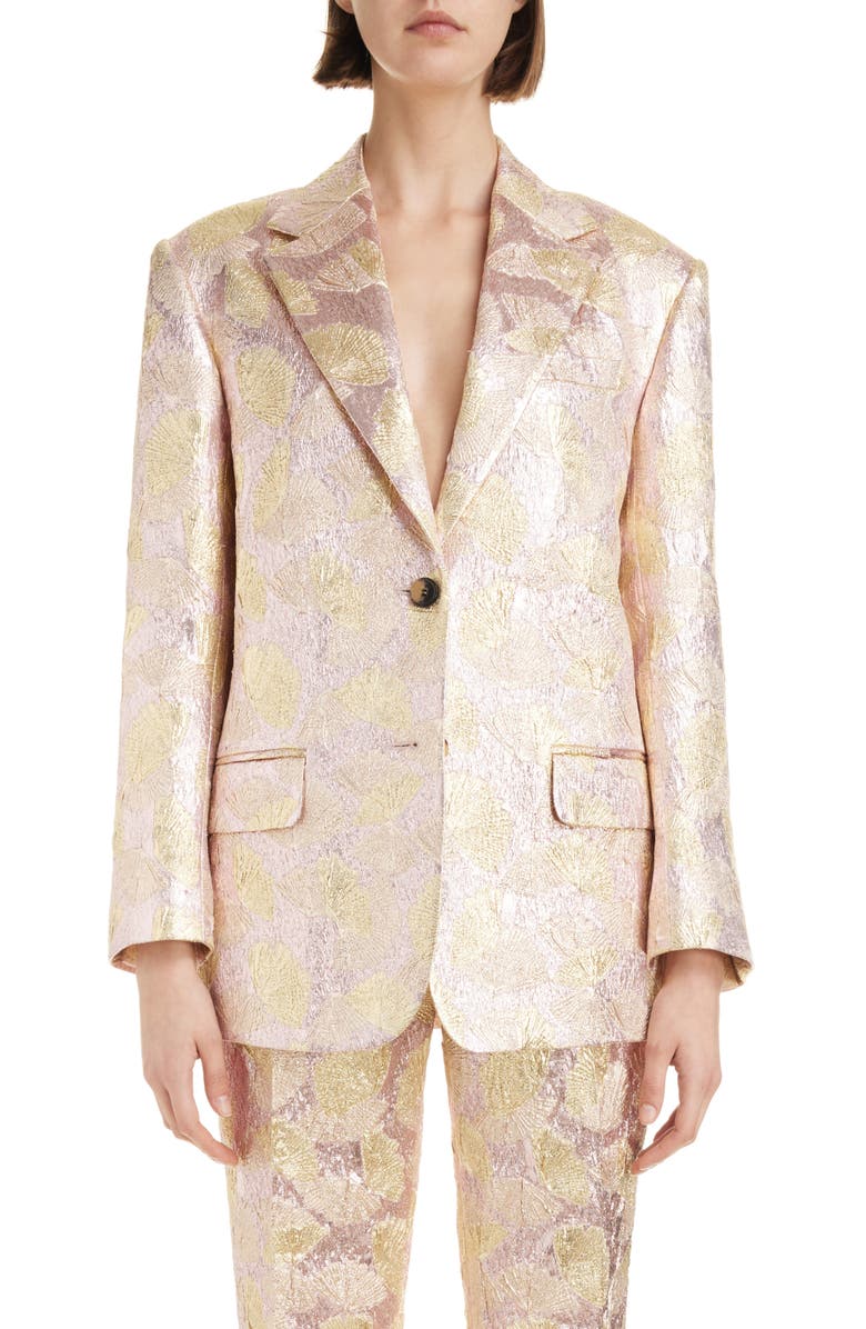 Dries Van Noten Birdy Shell Print Metallic Brocade Blazer, Main, color, 