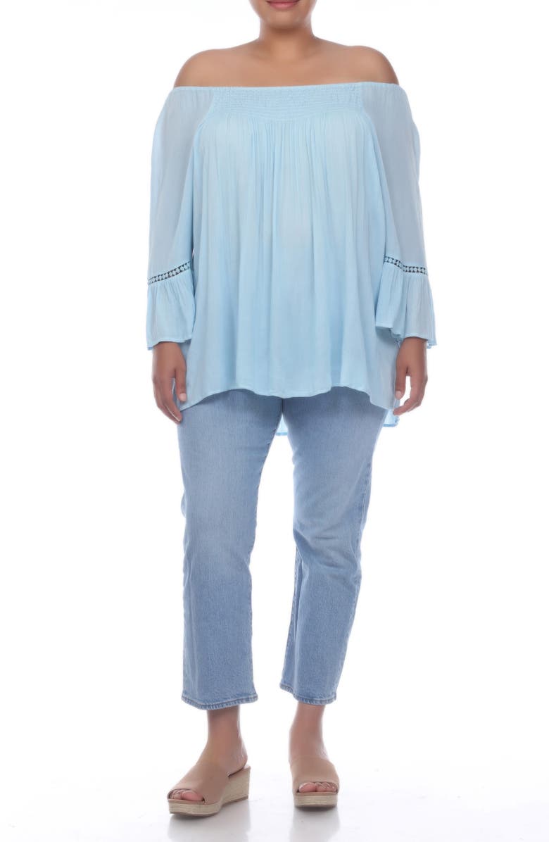 BOHO ME Smocked Bell Sleeve Blouse, Alternate, color, Cool Blue