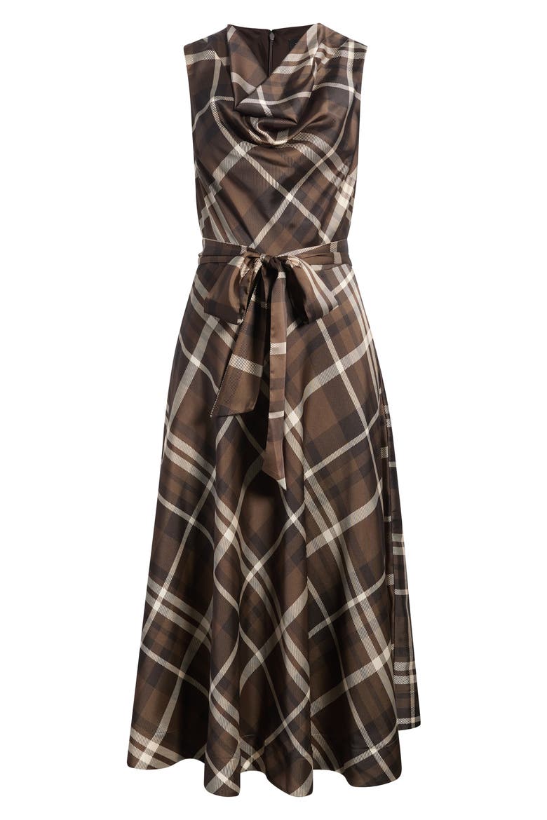 Drape Neck Sleeveless Midi Dress, Alternate, color, ESPRESSO PLAID