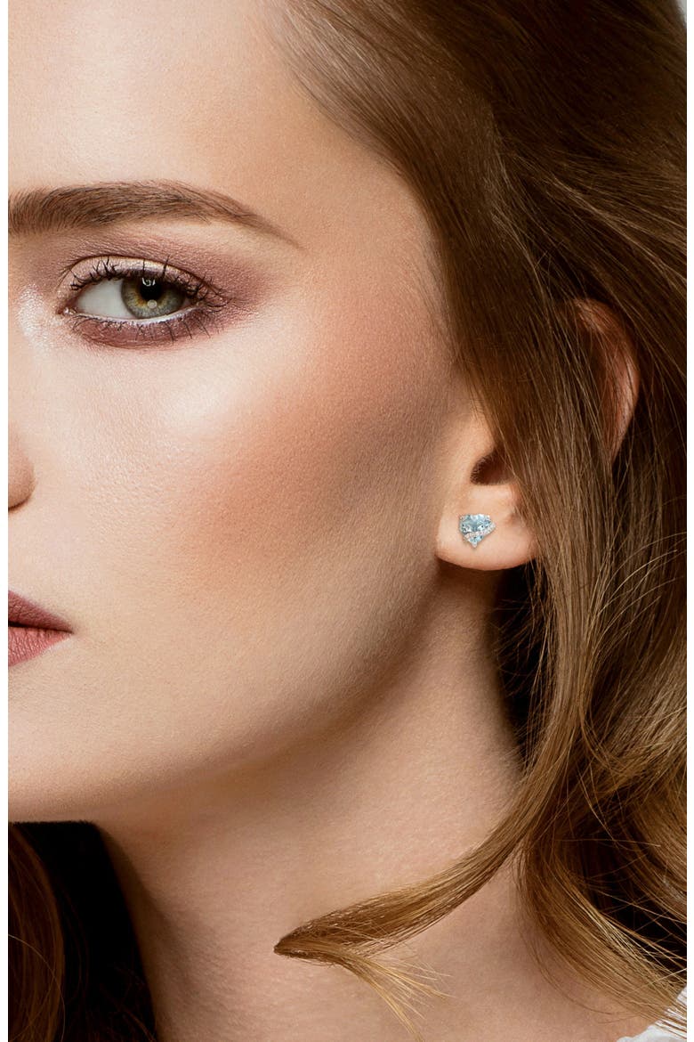 Sky Blue Topaz & Diamond Heart Stud Earrings, Alternate, color, BLUE