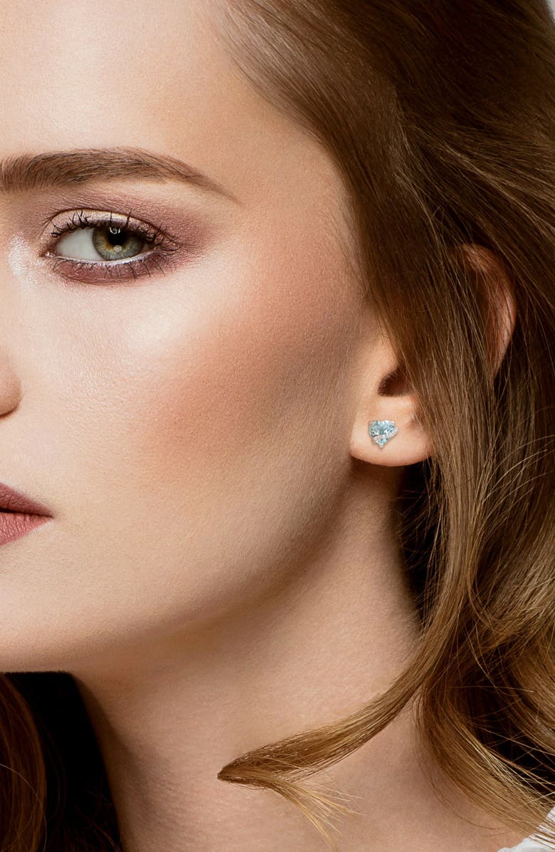 DELMAR Sky Blue Topaz & Diamond Heart Stud Earrings, Alternate, color, 