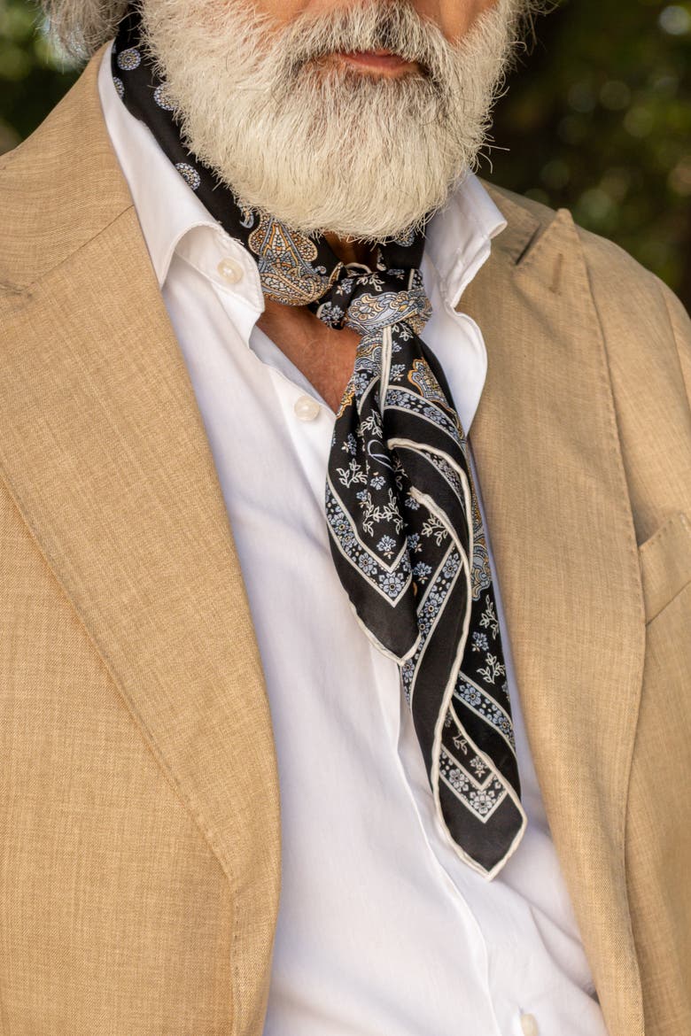 Filippo - Hand Rolled Silk Neckerchief for Men, Alternate, color, Black