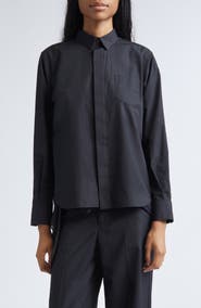 Sacai Mixed Media Poplin & Satin Button-Up Shirt