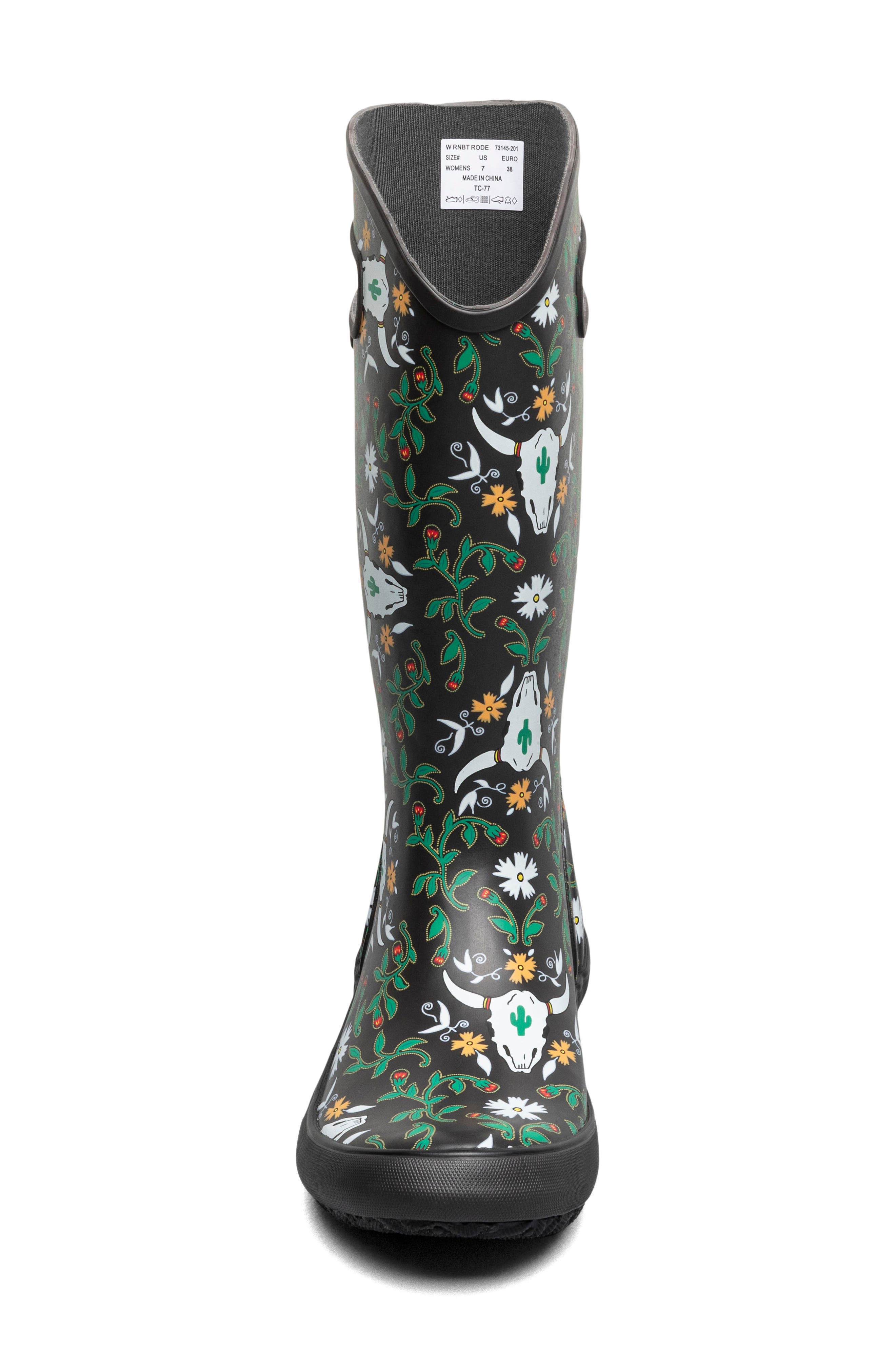 Print Waterproof Rain Boot, Alternate, color, DARK BROWN