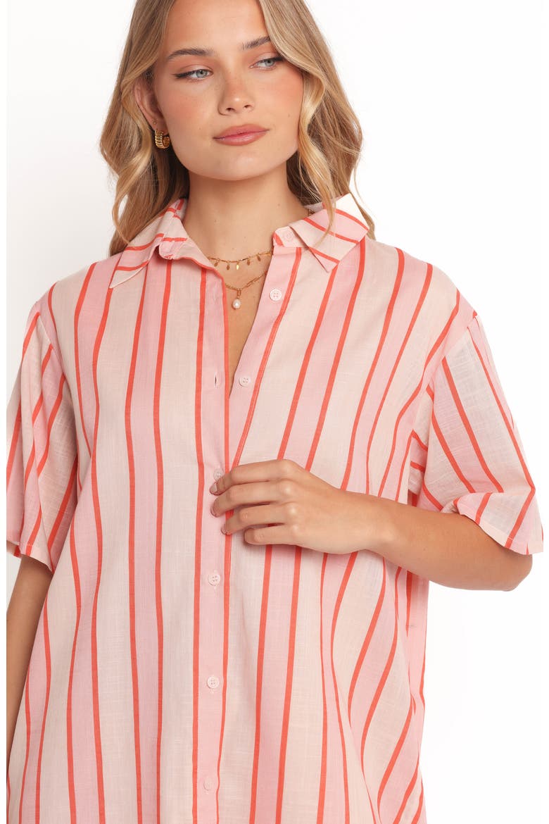 Norah Stripe Cotton Mini Shirtdress, Alternate, color, PINK STRIPE