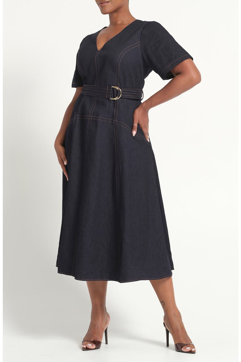 Lyra Belted Cotton Dress, Alternate, color, INDIGO NOIR