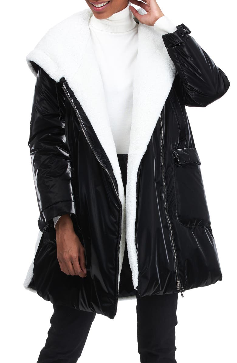 GORSKI Quilted Parka With Genuine Shearling, Alternate, color, Black/White