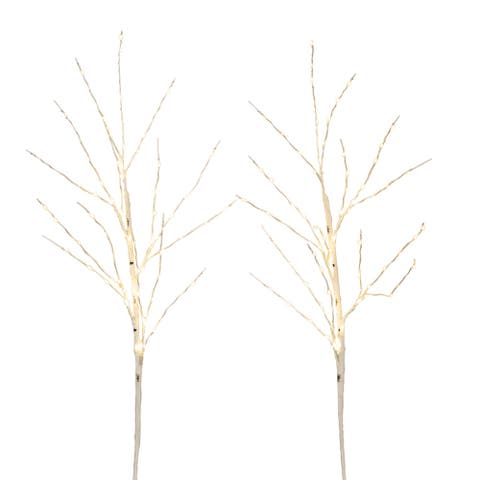 36-in Pre-Lit Artificial White Birch Branches with 150 Warm White LED Lights - Set of 2