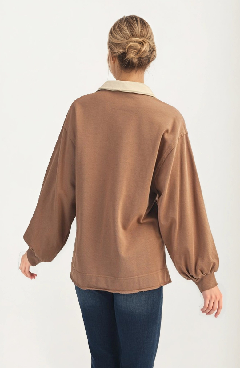 Knit and Lounge Contrast Trim Collared Pullover Top, Alternate, color, 