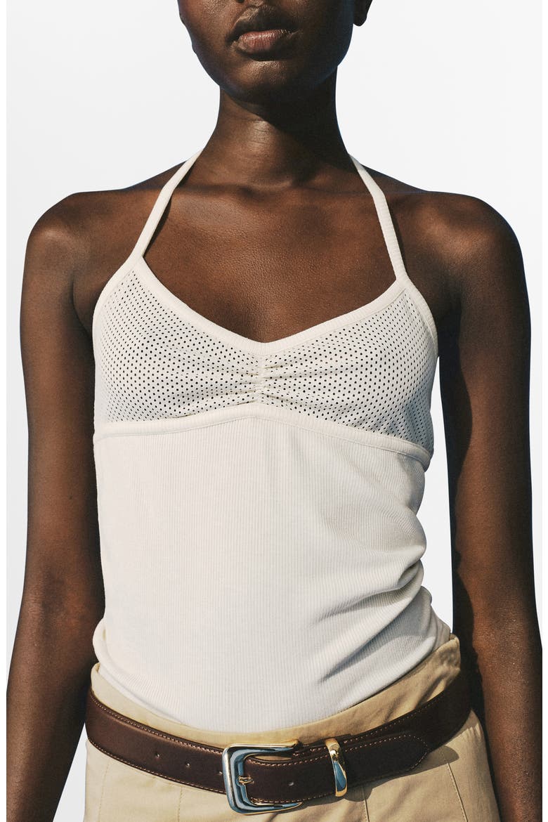 Mesh Bodice Halter Top, Main, color, OFF WHITE