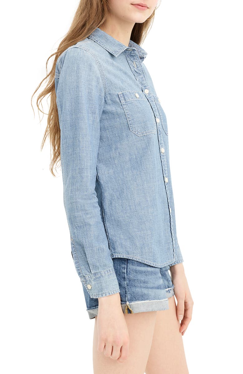 J.Crew Button-Up Japanese Denim Shirt, Alternate, color, 