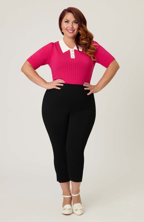 Unique Vintage Plus Size Collared Short Sleeve Prim & Pretty Sweater In Pink