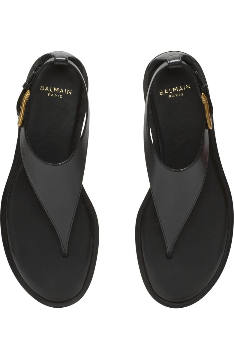 Balmain Anthem flat toe-post sandals in lambskin leather, Alternate, color, Black