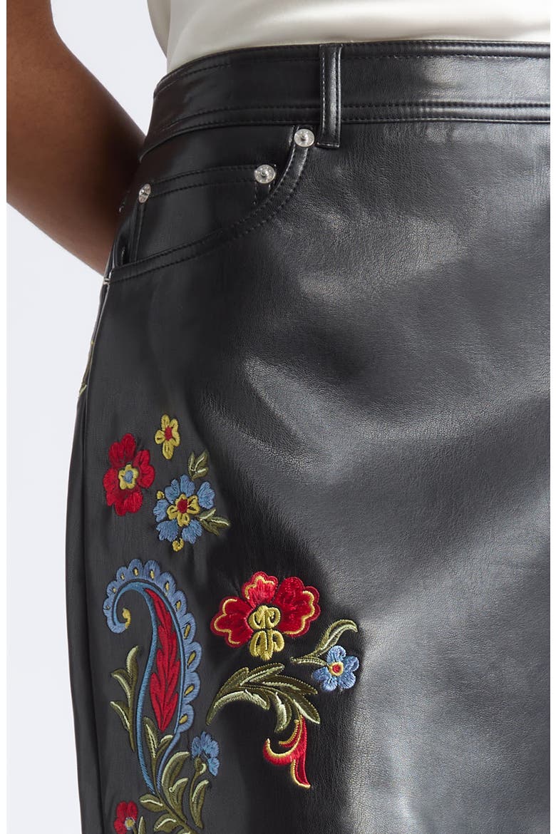 Floral Ember Keke Embroidered Faux Leather Miniskirt, Alternate, color, BLACK MULTI
