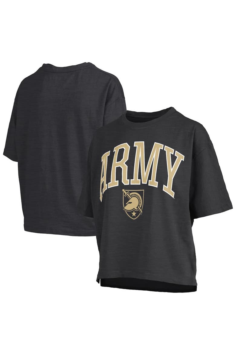 Women's Pressbox Black Army Black Knights Nelson Arch Over Logo Waist Length Oversized Slub T-Shirt, Main, color, Black