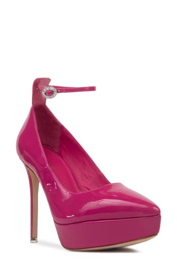 Black Suede Studio Gracie Pointed Toe Platform Pump In Pink Yarrow Patent Leather