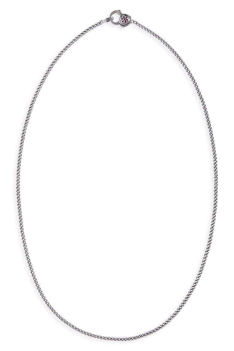 Men's Ruby Rosette AA Curb Chain Necklace, Main, color, STERLING SILVER