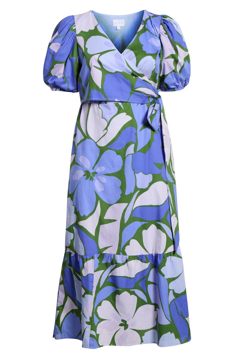 SUGARLIPS Dayana Floral Puff Sleeve Cotton Poplin Wrap Midi Dress, Alternate, color, Green-Blue