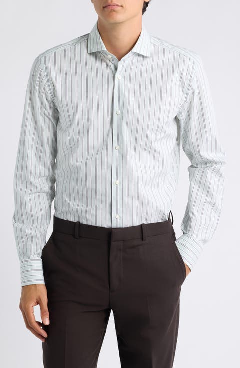 Cutaway Collar Stripe Button Front Shirt