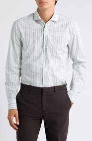 BOSS Cutaway Collar Stripe Button Front Shirt