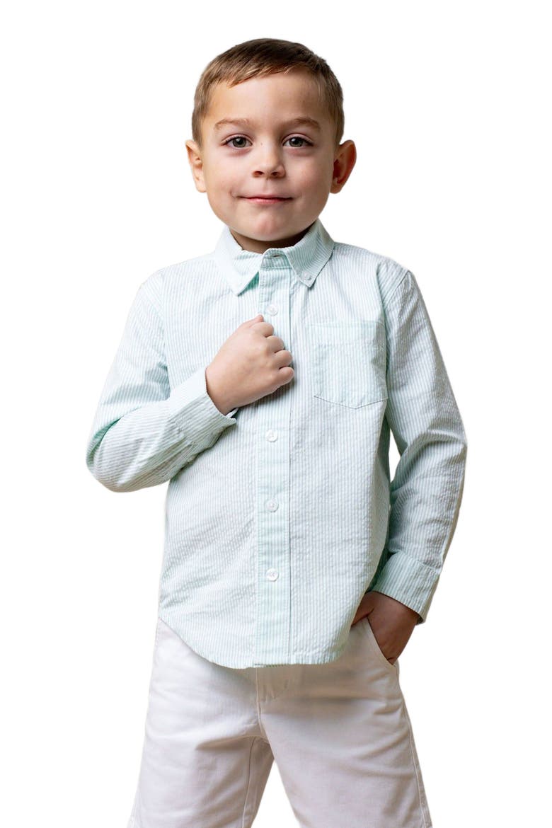 Boys' Organic Seersucker Shirt, Kids, Alternate, color, Mint Seersucker