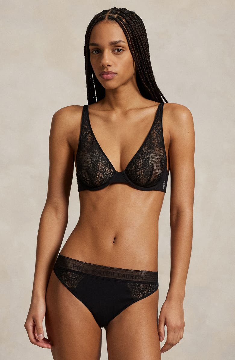 Polo Ralph Lauren Lace & Stretch Cotton Rib Thong, Alternate, color,