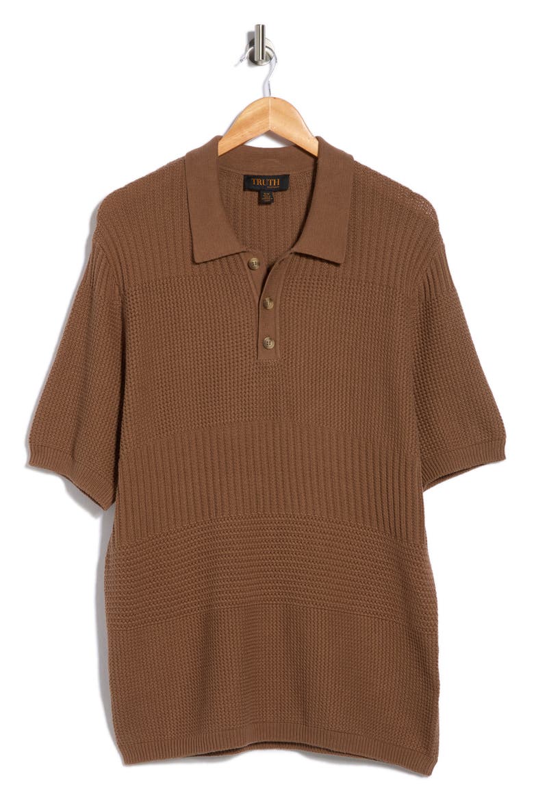Mixed Stitch Cotton Sweater Polo, Alternate, color, FALL TAUPE