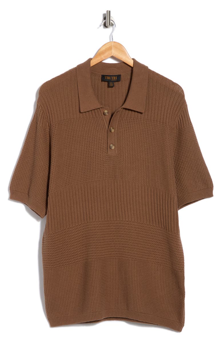 TRUTH Mixed Stitch Cotton Sweater Polo, Alternate, color, Fall Taupe