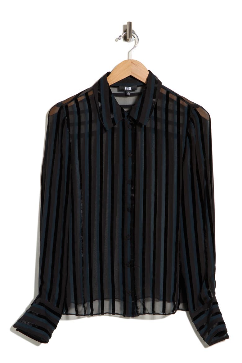 Mazzy Burnout Velvet Long Sleeve Shirt, Alternate, color, BLACK/ TEAL