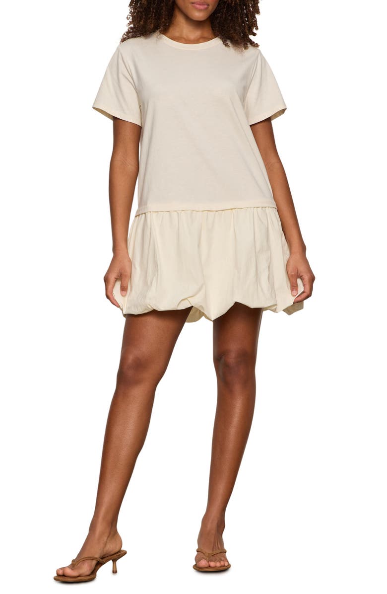 Sanctuary For Keeps Mixed Media Bubble Hem Cotton T-Shirt Minidress, Main, color, Collagen White